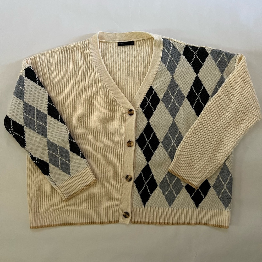 SHEIN Cream Ribbed Knit Cardigan